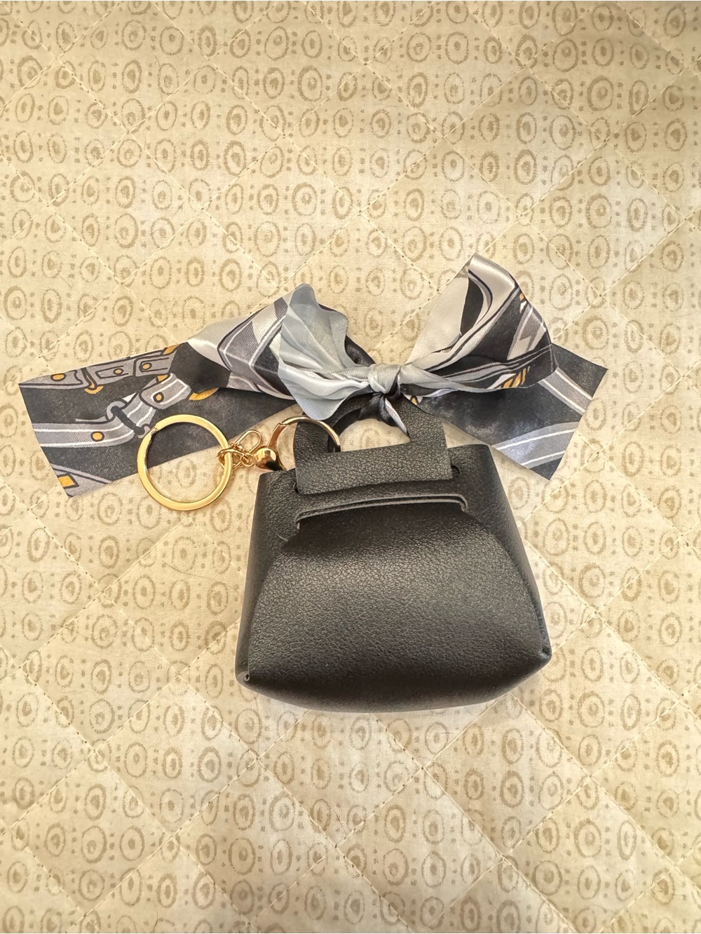 Black Mini Handbag Keychain with silky Scarf Bow